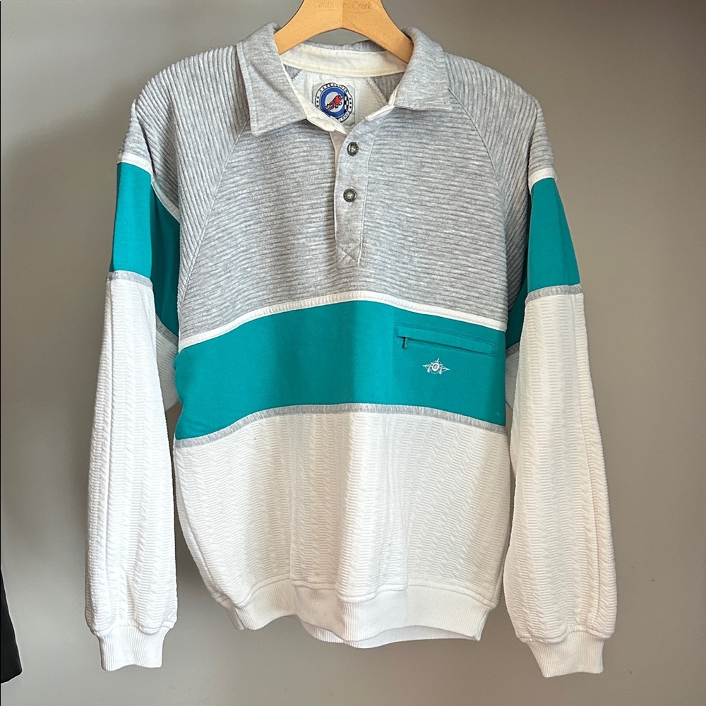 Men's Polo Shirt in Gray, Teal, and White - Greenline, vintage 80’s/90’s